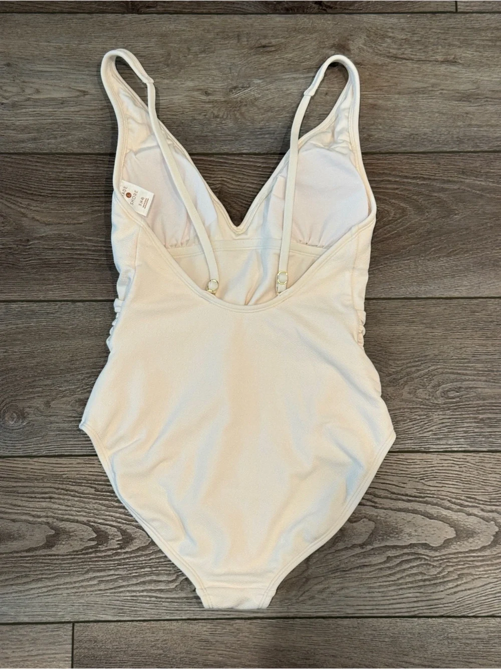 Shade & Shore Cream Crepe Belted V-Neck One Piece Swimsuit Size S (4-6)